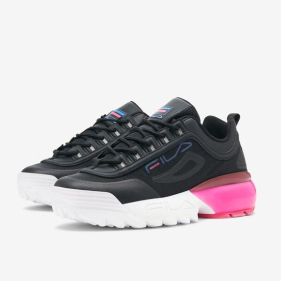 FILA Womens Disruptor 2A Black White Magenta Sneakers NWB - Picture 1 of 9
